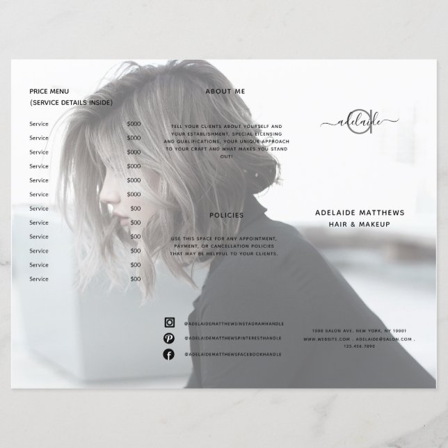 Menyn Modern Black Hair Salon Pris List Service (Framsida)