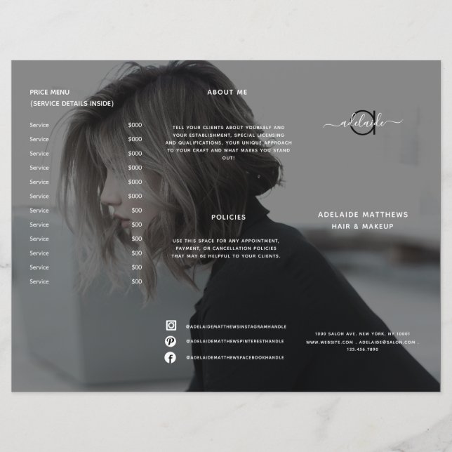 Menyn Modern Black Hair Salon Pris List Service (Framsida)