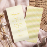 Menyn Modern Butter Gult Bröllop Meny<br><div class="desc">Öka din bröllopsmottagning med den charmerande elegansen hos Modern Butter Gult Bröllop Menu. Med en mjuk, sansad bakgrund för smörsmör och ren, minimalistisk gult ger den här menydesignen ny, sofistikerad beröring till dina bord-inställningar. Perfekt för vår, sommar- eller destinationsbröllop, tonen för gult av smör tillför värme och ljusstyrka, medan den...</div>