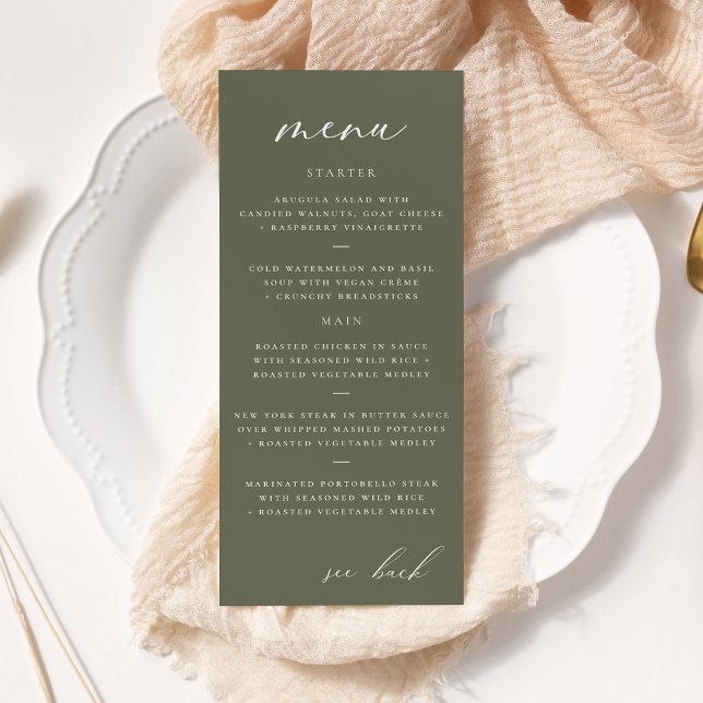 Menyn Modern Elegant Script Olive Bröllop Reklamkort (Skapare uppladdad)