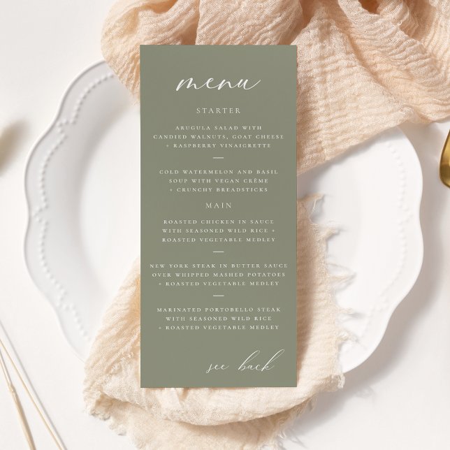 Menyn Modern Elegant Script Olive Bröllop Reklamkort (Skapare uppladdad)