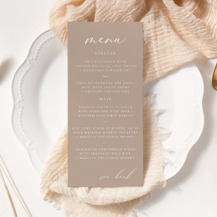 Menyn Modern Elegant Script Taupe Bröllop Reklamkort