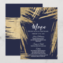 Menyn Modern Guld Brushstrokes Navy Blue Bröllop