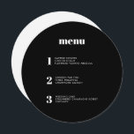 Menyn Modern Minimal Black Round Circle Bröllop Meny<br><div class="desc">Den här menydesignen i contemporary bröllop har kurser i din bröllop-måltid i enkelt typsnitt och en elegant och ren design. Detta solida svarta cirkel-menykort är verkligen utmärkande för folkmassan. Modern typografi och menydesign för ett modernt bröllop. Alla inslag är anpassade - text, bakgrund och färg. Redigera namn och data på...</div>