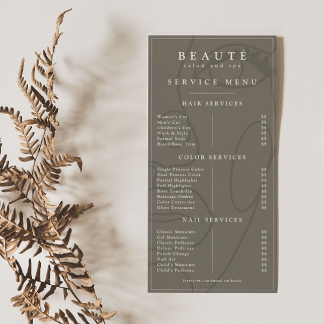 Menyn Modern minimal Neutralt Salon/Spa Service (Skapare uppladdad)