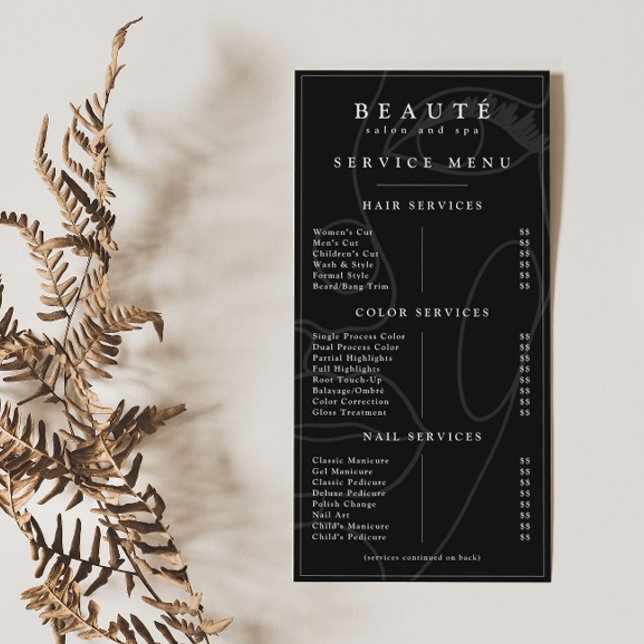 Menyn Modern Minimalist Black Salon/Spa Service (Skapare uppladdad)