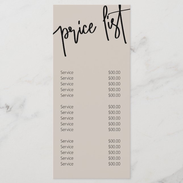 Menyn Modern Nagel Salon Beige Pris List Services Meny (Framsida)