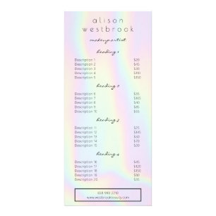 Menyn Modern pastel holoGrapel glam salon Service Reklamkort