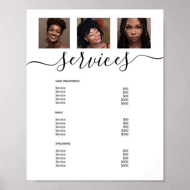 Menyn Modern Photo Collage White Spa Salon Service Poster (Framsidan)