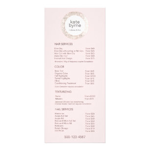 Menyn Modern Rosa Sequin Salon Pris List Service Reklamkort