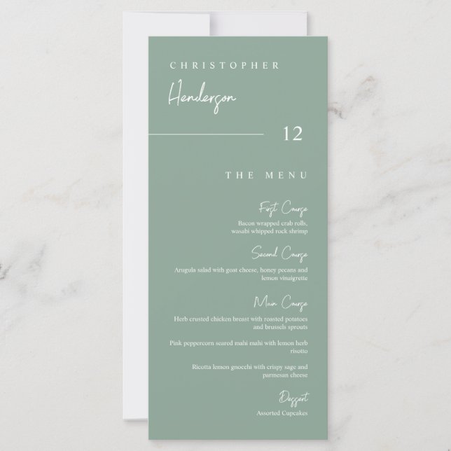 Menyn Modern Sage Grönt Tack Escort Card-meny (Framsida)