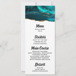 Menyn Modern Snyggt Teal Agate & Guld Ribbon Menu Inbjudningar