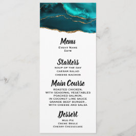 Menyn Modern Snyggt Teal Agate & Guld Ribbon Menu Inbjudningar