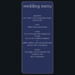 Menyn Navy Blue Modern Bröllop Meny<br><div class="desc">Inbjudningar till anpassningsbar på marinblå bröllop-meny med anpassade text</div>