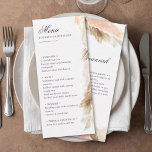 Menyn Pampas gräs boho bröllop och tack för meddel Meny<br><div class="desc">Den här menyn i anpassade bröllop är en perfekt för vilken snyggt som helst, och giftermål-mottagningen i elegant, skapat att samordna med vår samling "Boho ARch & Pampas Grass Bröllop". Med en balanserad blandning av rustik charm och delikat elegans i mjuka jordtoner är det lätt att använda den här menyn...</div>