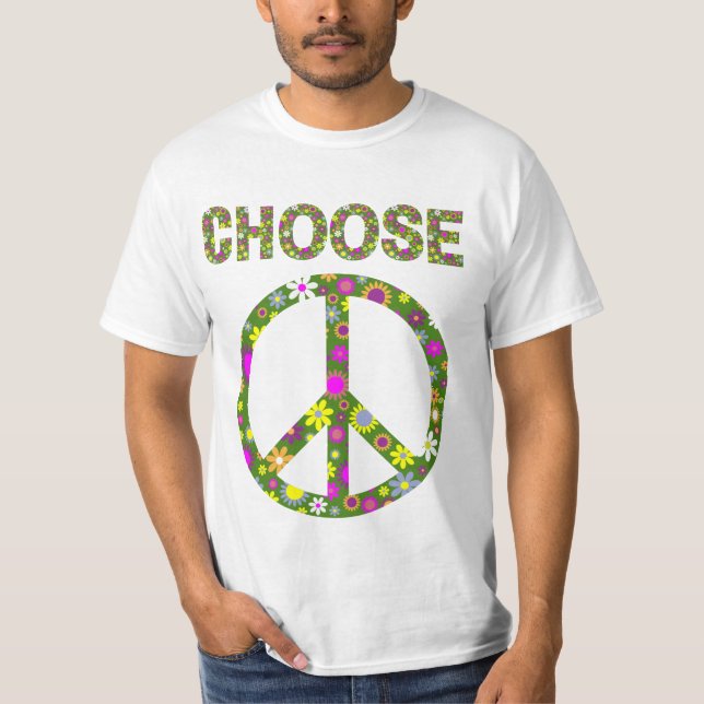 Menyn Peace - Retro Flower Fredstecken T-Shirt (Framsida)