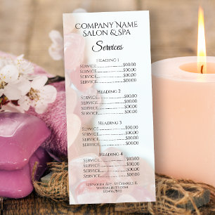 Menyn rosa ros Quartz Spa Salon Service Reklamkort