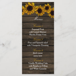 Menyn Rustic Land Solblommor Barn Wood Bröllop Meny