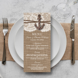 Menyn Rustic Nautical Anchor Bröllop Collection Meny