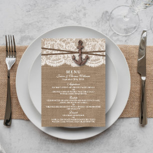 Menyn Rustic Nautical Anchor Bröllop Collection Meny