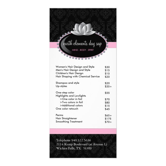 Menyn Salon and Spa Service Reklamkort (Framsidan)