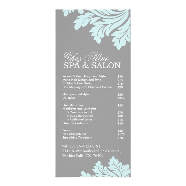 Menyn Salon and Spa Service Reklamkort (Framsidan)