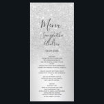 Menyn Silver glitter metallfolie bröllop Meny<br><div class="desc">En chic och en luxuriös silver glitter metallfolie bröllop med elegant kalligrafi typografi.</div>