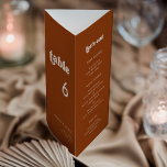 Menyn snyggt Bränn Orange och Bordsnummer trefaldi<br><div class="desc">Trifold bröllop meny & bordsnummer: allt i ett, vik bara det pappra lakan i tre för att få din stående meny. Ett tema för chic: Anpassa den här vintagen och snyggten till din Bröllop-stationär, med ett bränt tema för orange färg. Det är lätt att blanda och matcha med liknande papper...</div>