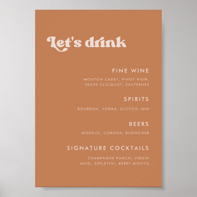 Menyn snyggt retro Brown Pub Bröllop Poster (Framsidan)