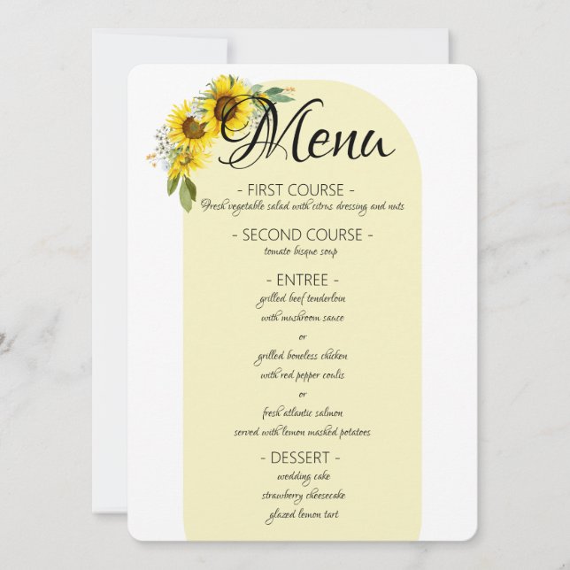 Menyn Solros elegant gult Arch bröllop Julkort (Framsida)