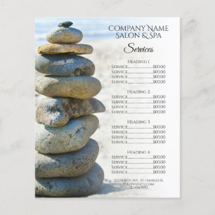 Menyn sten Stack Cairn Spa Salon Services Flygblad
