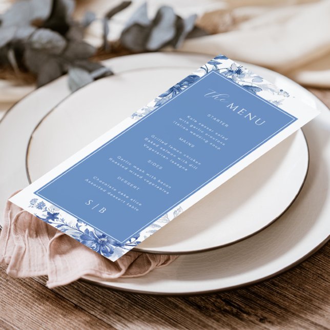 Menyn Toile Fransk Blue Blommigt Bröllop Meny (Skapare uppladdad)