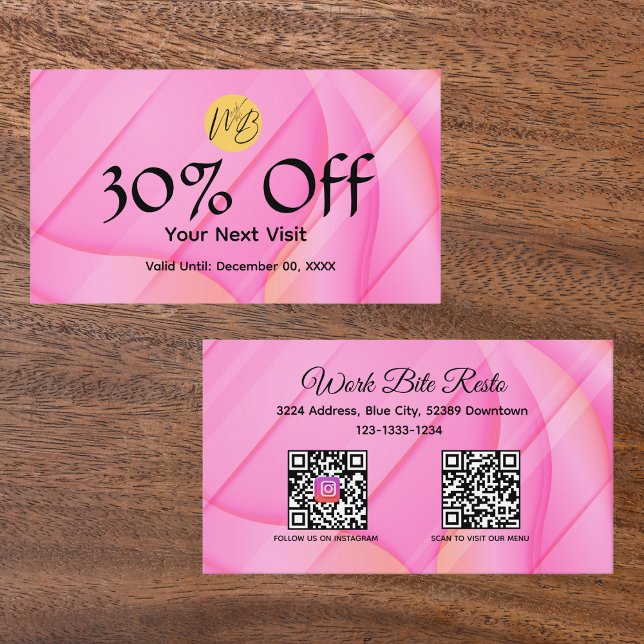 Menyn Toning-Rosa Wave Restaurant Qr-kod och Rabattkort (Skapare uppladdad)