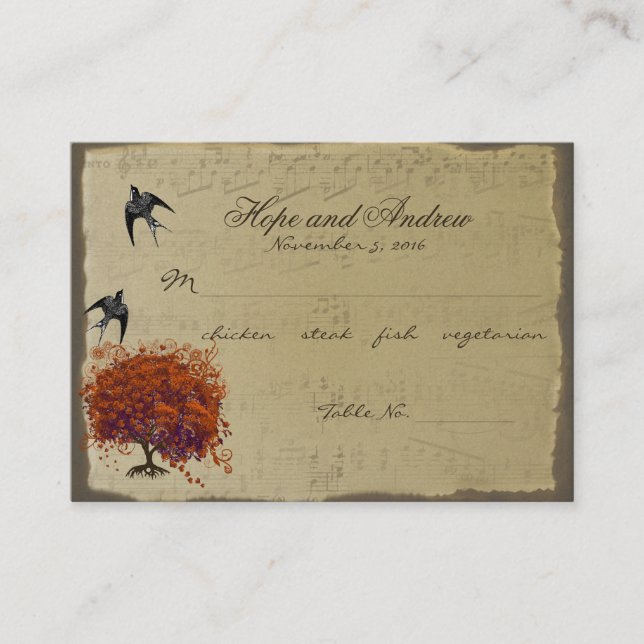 Menyn Urval för Löv-guld--röda hjärtkort Placeringskort (Framsida)