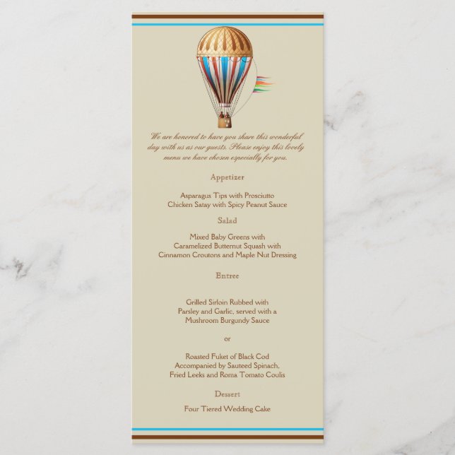 Menyn vintage Luftballong Bröllop Meny (Framsida)