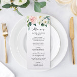 Menyn  vit blomma vattenfärg Blommigt Bröllop Meny<br><div class="desc">Menykort för elegant bröllop med färgade vattenblommor i  rosa,  vit och grönt löv. Om du vill ha en mer avancerad anpassning av den här designen klickar du på knappen Anpassa. Matchande objekt är också tillgängliga.</div>