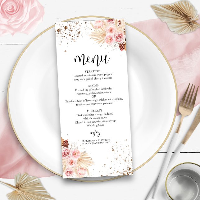 Menyn Watercolor Bröllop | Boho Blommigt Glitter Meny (Skapare uppladdad)