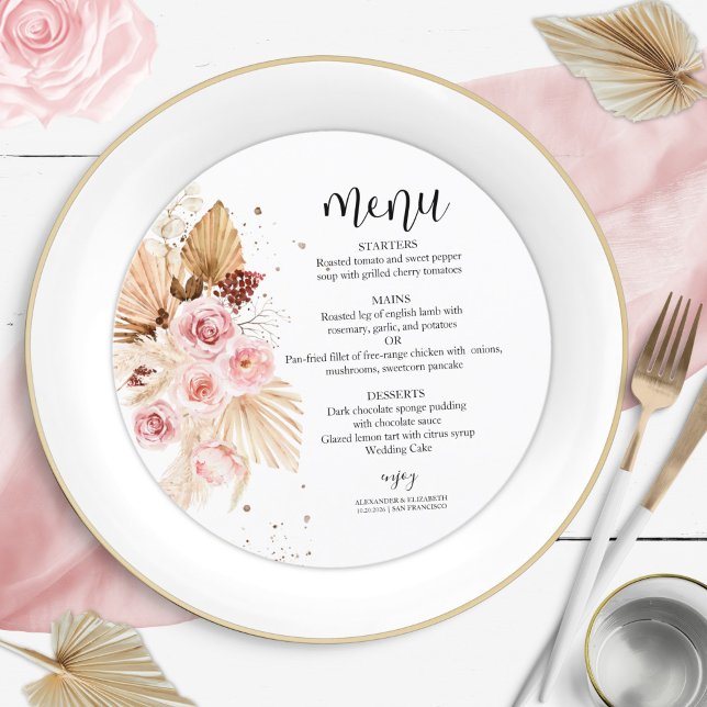 Menyn Watercolor Bröllop | Boho Blommigt Glitter Meny (Skapare uppladdad)