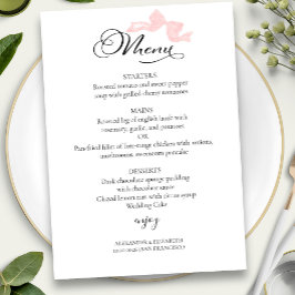 Menyn Watercolor Bröllop | Rosa Bow Calligraphy Inbjudningar