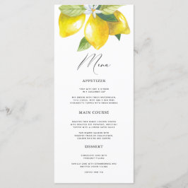 Menyn Watercolor Lemon Mediterranean Menu Meny