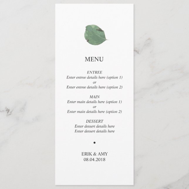Menyn Watercolor löv bröllop Meny (Framsida)