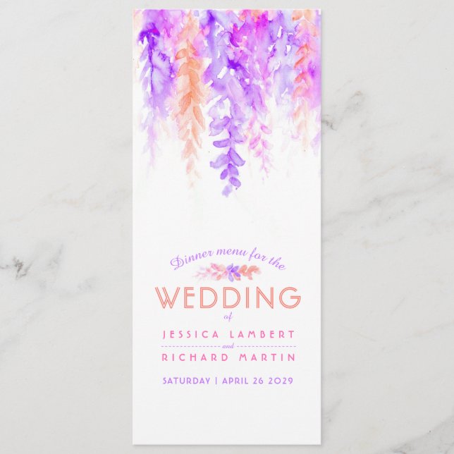 Menyns orange överlappar vattenfärgen blommigt art meny (Framsida)