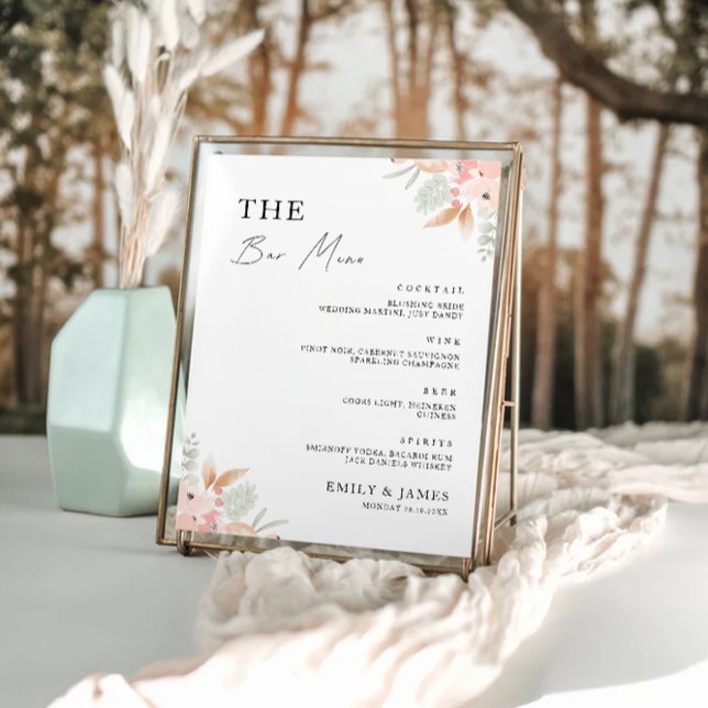 Menysignallamall för Wildblommor Bröllop Pub Poster (Wildflower Wedding Bar Menu Sign Template)