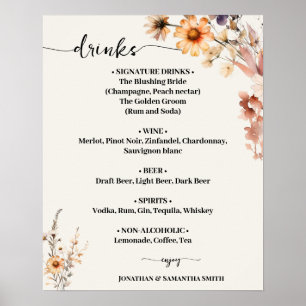 Menysignatur för Autumn Wildblommor Bröllop Drinks Poster