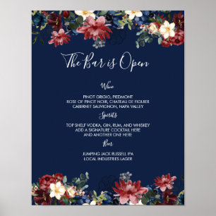 Menysignatur för Burgundy Navy Bröllop Pub Poster