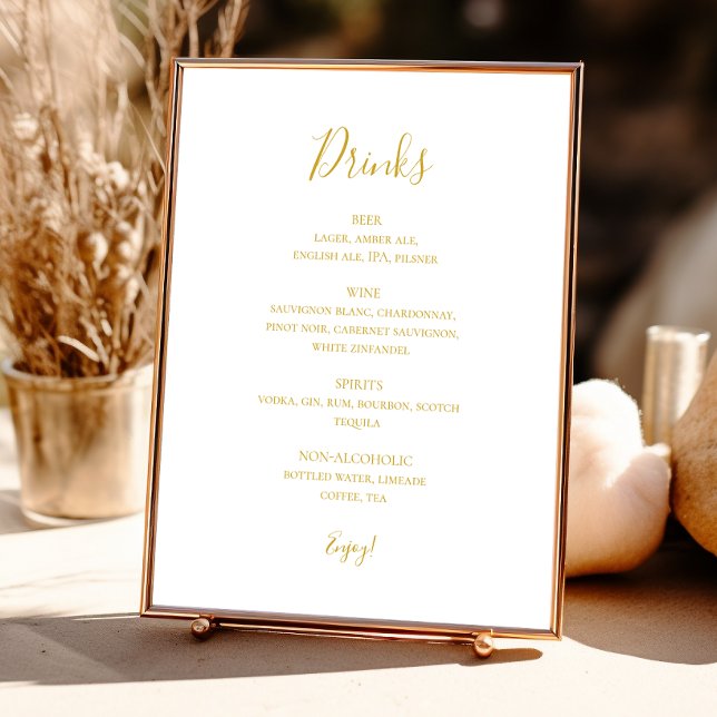 Menysignatur för enkel Elegant Guld Bröllop Drinks Poster (Skapare uppladdad)