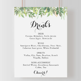 Menysignatur för Grey Botanical Bröllop Drinks Poster