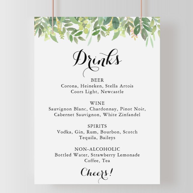 Menysignatur för Grey Botanical Bröllop Drinks Poster (Skapare uppladdad)