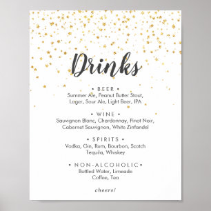 Menysignatur för guld Confetti Bröllop Drinks Poster