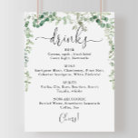 Menysignatur för minimalistisk Eucalyptus Bröllop  Poster<br><div class="desc">Denna minimalistiska eukalyptus bröllop-dryckesskylt är perfekt för ett modernt bröllop. Konstruktionen har vattenfärgsritad elegant botaniskt eukalyptus grenar och löv,  med adorering av geometriskt ramar.</div>